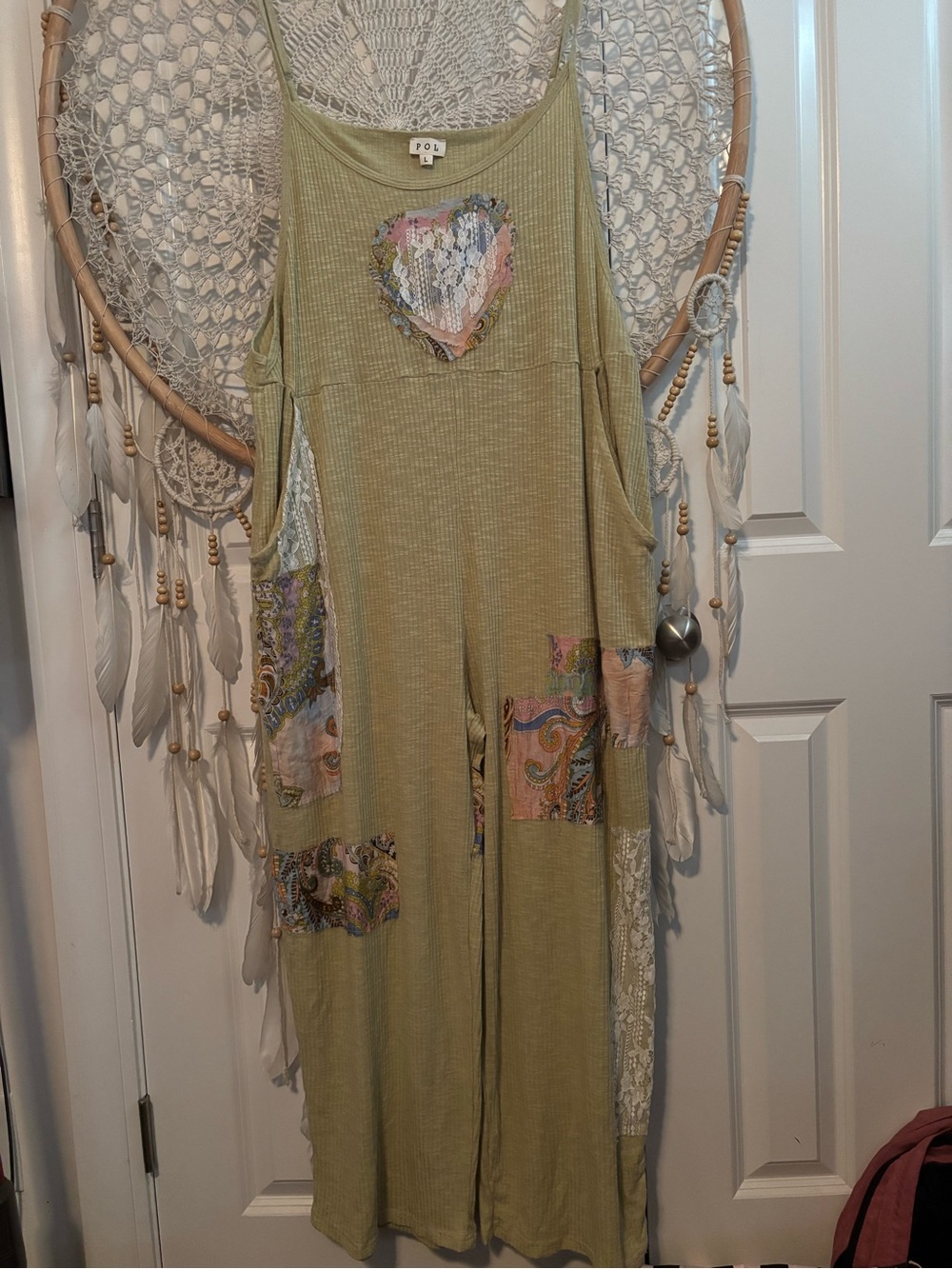 POL Olive Green Ribbed Patchwork Romper A00383